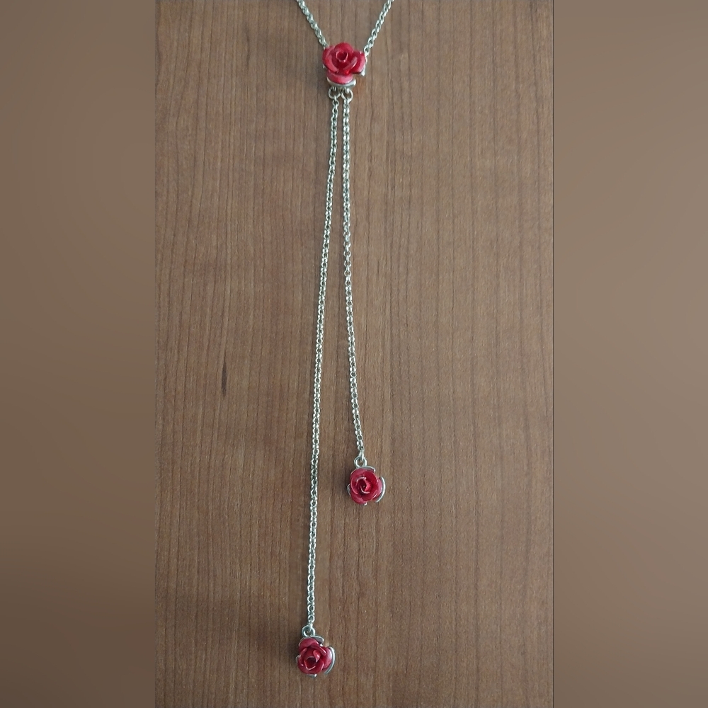 Beautiful Gold Plated Necklace with Red Rose Accents